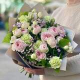Photo of Delicate bouquet of spray peony roses and dianthus «Strawberry and mint»