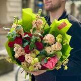Photo of Colorful bouquet with eustoma and spray roses «Bright day»