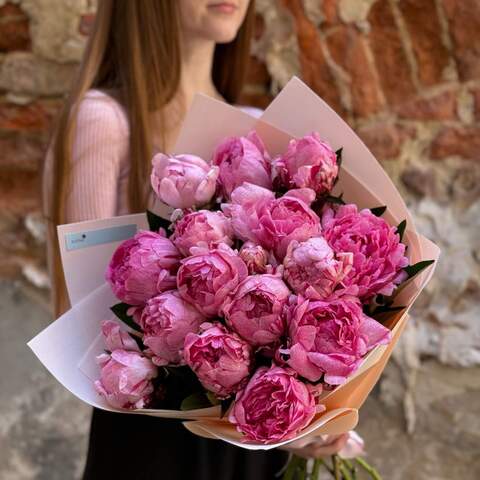 15 luxurious pink peonies in a bouquet «Incredible pleasure», Flowers: Paeonia, 15 pcs.