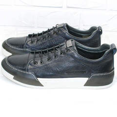Мужские кожаные туфли кеды из кожи осень весна Luciano Bellini C6401 TK Blue.