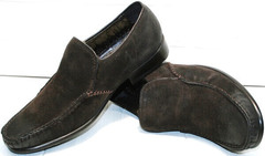 Модные зимние туфли с мехом мужские Welfare 555841 Dark Brown Nubuk & Fur.