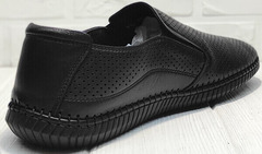 Летние мужские туфли мокасины кожа Ridge Z-291-80 All Black.