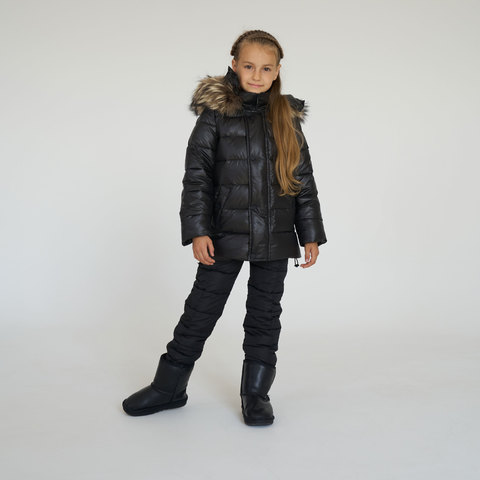 Дитячий зимовий костюм з натуральної опушенням в чорному кольорі для дівчинки