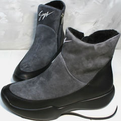 Зимние кроссовки женские Jina 7195 Leather Black-Gray