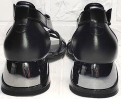 Летние кожаные босоножки на каблуке Evromoda 166606 Black Leather.