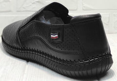 Кожаные туфли мужские мокасины лето street casual Ridge Z-291-80 All Black.