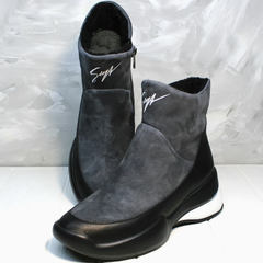 Snow boots женские Jina 7195 Leather Black-Gray