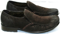 Теплые туфли мужские кожаные с натуральным мехом Welfare 555841 Dark Brown Nubuk & Fur.