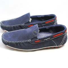 Синие мужские туфли кожаные мокасины Faber 142213-7 Navy Blue.