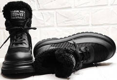 Черные ботинки кроссовки женские кожаные Marani Magli 22-113-104 Black.