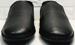 Кожаные мокасины мужские туфли лето street casual Ridge Z-291-80 All Black.