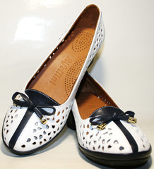Белые туфли кожаные женские. Летние туфли с перфорацией Rifellini Rovigo - White blue 36-й размер.
