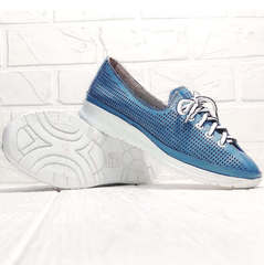 Голубые туфли кеды с белой подошвой летние женские Wollen P029-2096-24 Blue White.