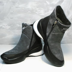 Сникерсы ботинки кожаные женские зимние Jina 7195 Leather Black-Gray