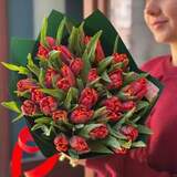 Photo of 29 premium tulips in a bouquet «Fiery Lava»