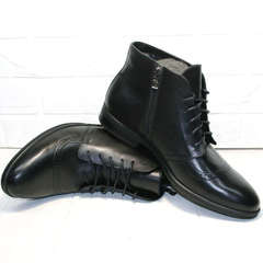 Черные зимние ботинки мужские кожаные с мехом Ikoc 3640-1 Black Leather.