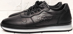 Мужские термо кроссовки черные кожаные TKN Shoes 155 sl Black.