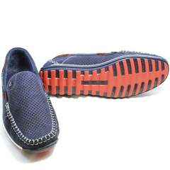 Молодежные мужские туфли на плоской подошве мокасины Faber 142213-7 Navy Blue.