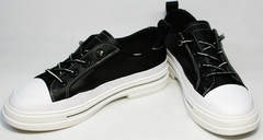 Модные женские кеды туфли черно белые El Passo sy9002-2 Sport Black-White.