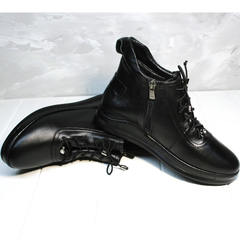 Сникерсы ботинки кожаные женские Evromoda 375-1019 SA Black