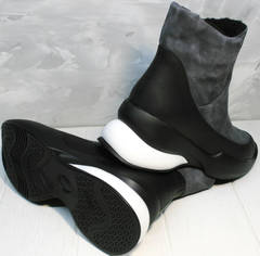 Купить зимние женские полусапожки спортивные Jina 7195 Leather Black-Gray