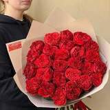 Photo of 25 luxurious Mayra Red roses in a bouquet «Crimson Dawns»