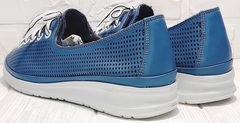 Кожаные женские кроссовки туфли с дырочками летние смарт casual Wollen P029-2096-24 Blue White.