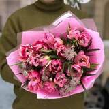 Photo of Romantic spring bouquet of peony tulips and astrantia «Pink Stars»