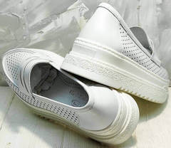 Модные туфли кроссовки белые женские кожаные Derem 372-17 All White.