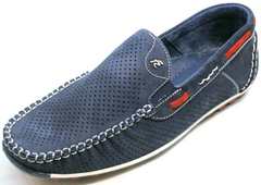 Летние мужские мокасины туфли мужские натуральная кожа Faber 142213-7 Navy Blue.