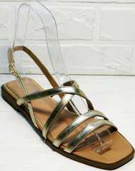 Квадратные сандали женские натуральная кожа Wollen M.20237D ZS Gold.