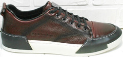 Спортивные кожаные туфли кроссовки осень весна мужские Luciano Bellini C6401 MC Bordo.