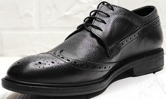 Черные кожаные туфли дерби мужские Luciano Bellini C3801 Black.