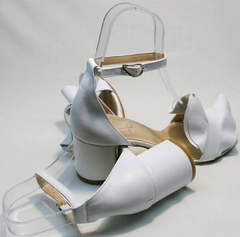 Кожаные женские босоножки открытые на каблуке Ari Andano K-0100 White.