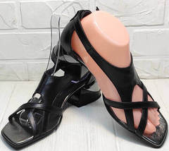 Черные сандали босоножки кожаные Evromoda 166606 Black Leather.