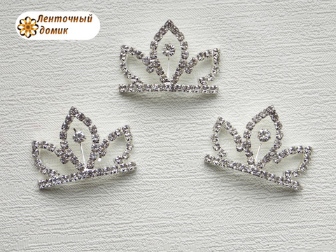 Серебряная стразовая корона лепестками №4