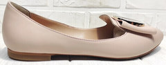Кожаные балетки лодочки туфли бежевые Wollen G192-878-322 Light Pink.