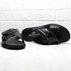 Сандалии шлепки мужские кожаные Brionis 155LB-7286 Leather Black.