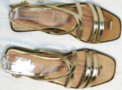 Квадратные шлепки сандали женские модные Wollen M.20237D ZS Gold.