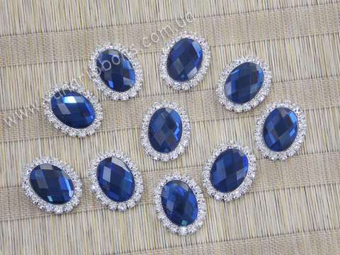 Камни овальные в стразовом обрамлении синие (опт 10шт)
