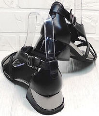 Черные сандали женские босоножки кожа Evromoda 166606 Black Leather.