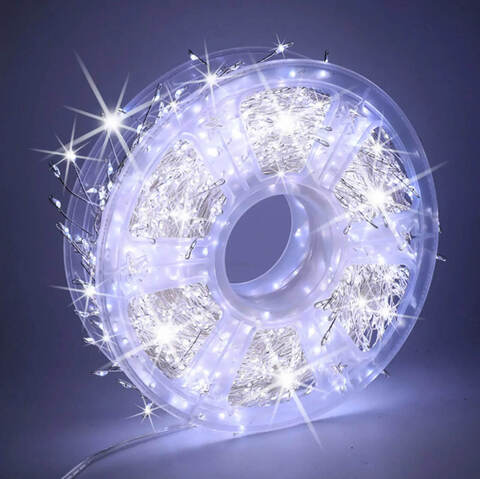 Гирлянда Роса мишура Капля 50 м -1500Led, прозрачная проволока, 8 режимов, от USB и сети. Холодно Белый