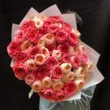 Photo of 51 peony roses in a bouquet «Sweet Lychee»