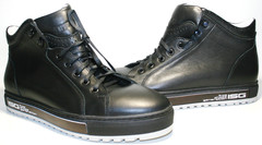 Осенние ботинки сникерсы мужские. Высокие кеды ботинки натуральная кожа Ikoc Black. 40-й размер