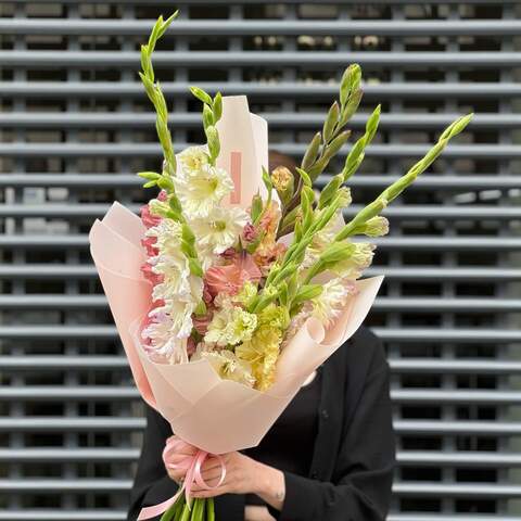 9 gladioli in a bouquet «Colored gladiolus», Flowers: Gladiolus
