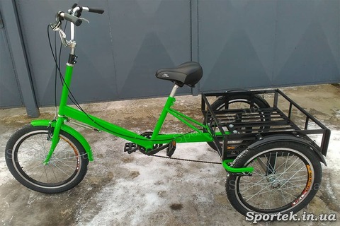 Триколісний вантажний велосипед 'Пекін' (зелений) з вантажною платформою і колесами 20
