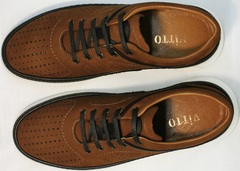 Перфорированные кроссовки туфли в спортивном стиле Vitto Men Shoes 1830 Brown White