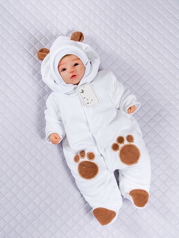 Комбинезон велюровый с шапкой для новорожденных Little Bear белый