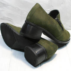 Кожаные туфли женские на каблуке 5 см демисезонные Miss Rozella 503-08 Khaki.