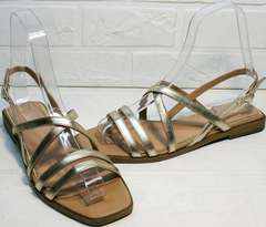 Яркие сандали шлепанцы женские кожаные Wollen M.20237D ZS Gold.